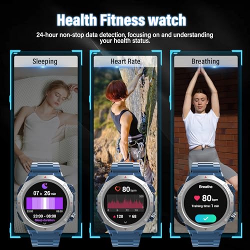 Image of Smart Watch for Men (Answer /Make Calls), Rugged Men's Military Smartwatch, 1.39 inch HD Fitness Tracker with Heart Rate /Sleep /Step Monitor, 110+ Sport Modes, IP68 Waterproof Activity Tracker Android iOS