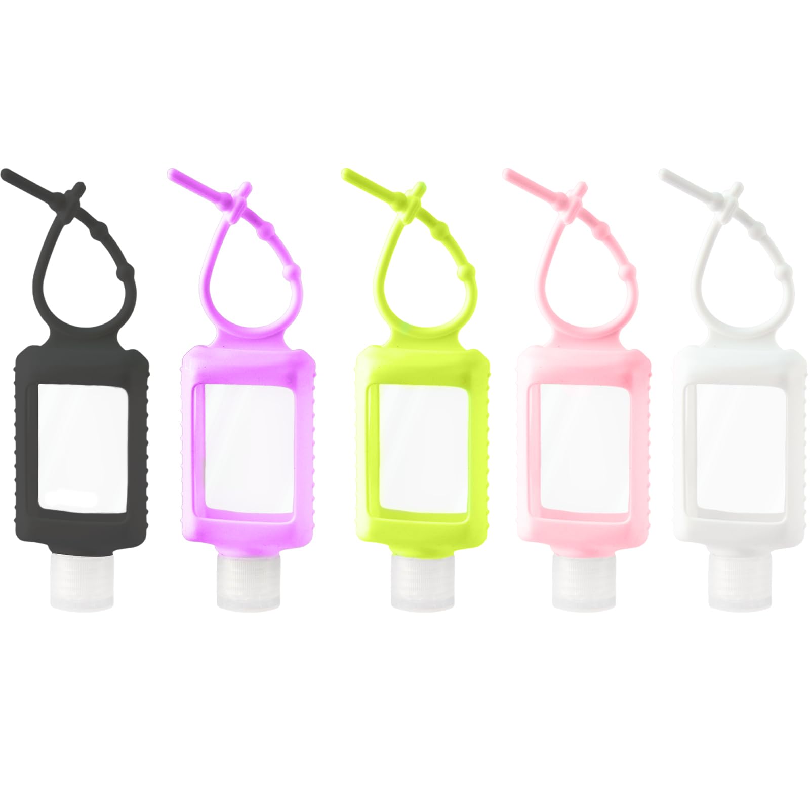 zuylikxy5-Pack Clear Travel Bottles - Multicolor Portable Refillable Containers with Keychain and Silicone Sleeve, Reusable Leakproof Bottles for Shampoo, Lotion, Backpacking, and Business Trips