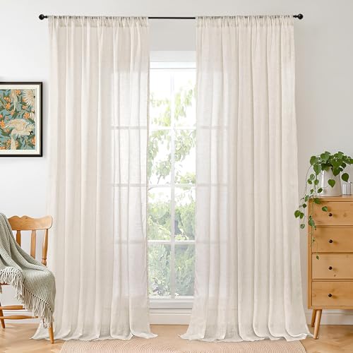 Image of BGment Linen Curtains 84 Inch Length for Living Room, Oatmeal Lightweight Rustic Country Window Drapes for Farmhouse Bedroom Dining Room Decor Rod Pocket Textured, 2 Panels Set, Each 60 Inch Wide