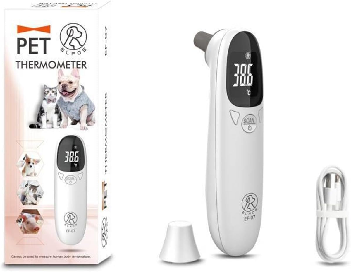 Pet Thermometer for Dogs, Cats, and Livestock, Fast Digital Veterinary Thermometer with Long Probe, Comfortable Flexible Tip, Waterproof Design (White)