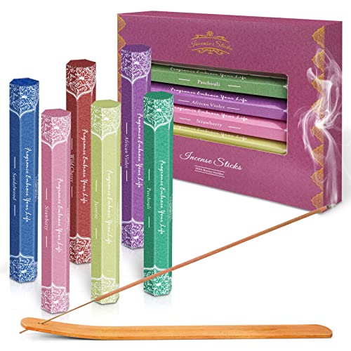 Premium Incense Multipack Gift Set - Incense Sticks for Aromatherapy, Spa, Yoga, Meditation, Relaxation - Wooden Holder Included