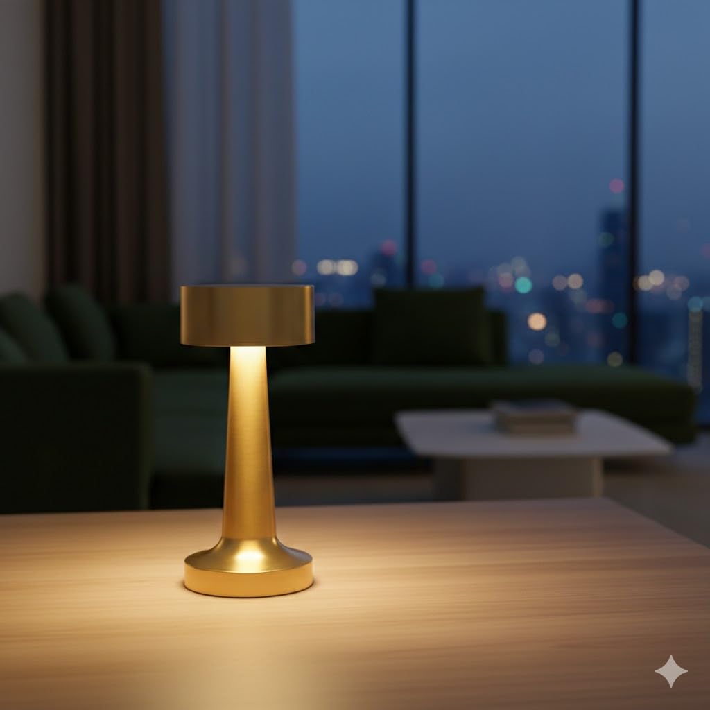 IMNISHNAY Metal Brass Decor Table Lamp | Luxury Ambient Mood Light | Soft Warm Glow for Restaurant, Bar, Café & Bedside Decor Night Light