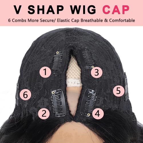 V Part Wig Human Hair Kinky Straight Human Hair Wigs Upgrade U Part Human Hair Wig for Women No Leave Out No Sew In 200% Density Natural Color 26 Inch
