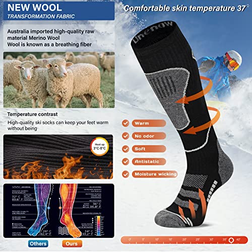 Image of Merino Wool Ski Socks 2 Pairs, Thermal Knee High Warm Socks for Snowboarding, Hiking, Cold Weather, Snow, Hunting