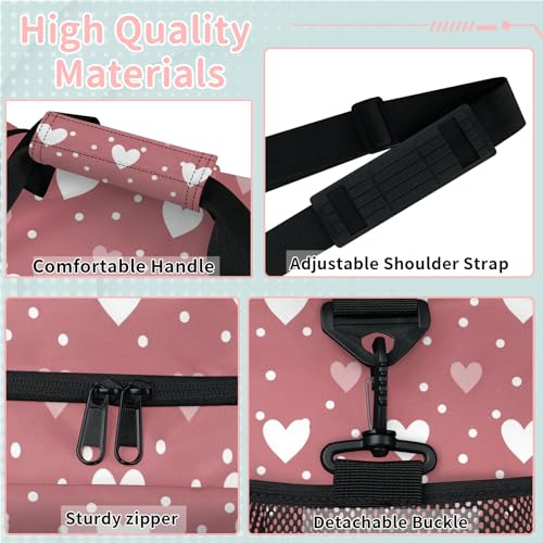 Love Pink White Cartoon Travel Duffel Bag Weekender Overnight Bags for Women Men Foldable Waterproof Tote Bag with Trolley Sleeve3
