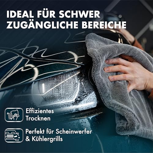 ZENAKIO - Auto Trockentuch Set 2 Stück - 1800 GSM - Mikrofasertuch Grau – Ansicht 6