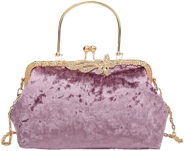 HUFFA Women's Velvet Zipper Bag Banquet Handbag Chain Shoulder Crossbody Bag (Color : Light Purple)