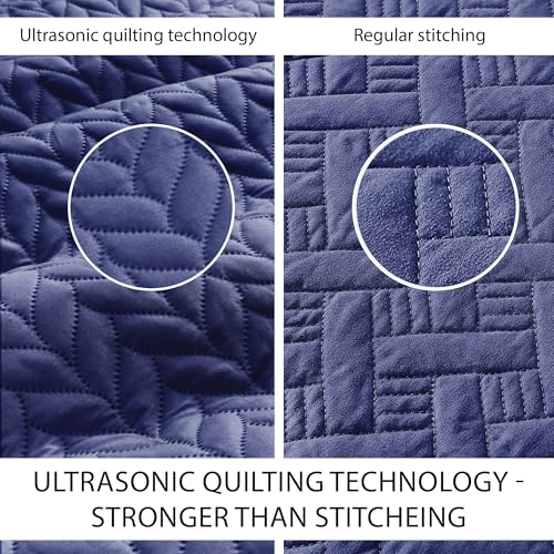 IR Imperial Rooms Queen Quilt Bedding Set Size (90" x 96") + 2 Pillow Shams (20" x 26"+ 2") - 3 Pcs All Season Lightweight Reversible Microfiber Coverlet Embossed Quilt Bedspread (Navy)