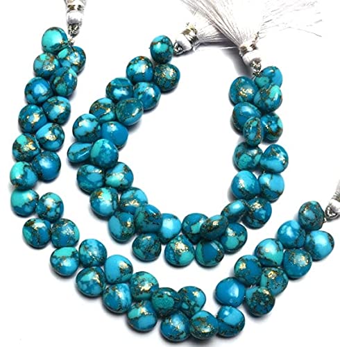 LKBEADS 1 Strand Natural Mojave Blue Copper Turquoise 10MM Approx. Smooth Heart Shape Briolette Beads 6.5 Inch