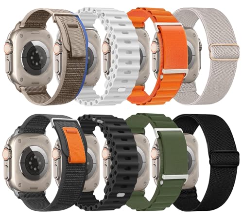 omee 8 Pack Compatible with Apple-Watch-Ultra-Band 49mm 46mm 45mm 44mm for Men Women,Breathable Trail Loop+Alpine Loop+Ocean Band for Ultra 2/Ultra iWatch Serie 10 9 8 7 6 SE 5 4 3 2 1