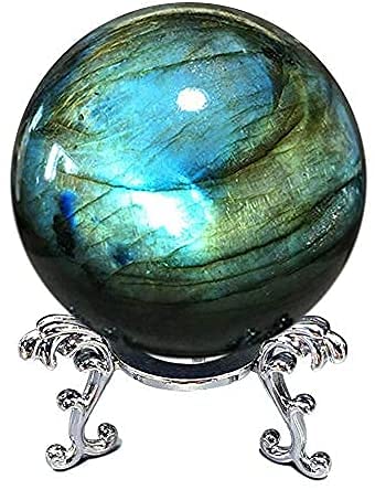 Natural Labradorite Sphere Rock Quartz Crystal Ball Healing Ornament Specimen + Pedestal (400g)