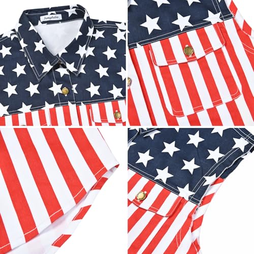 Image of Men's Denim Loose Fit Biker Vest Sleeveless Jacket Summer Retro Lapel American Flag Jean Jacket Shirt