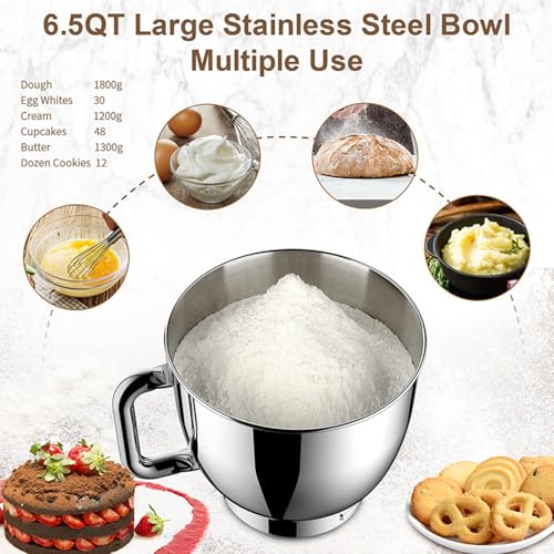 6.2l Mixers For Baking, 1500w Food Mixers For Baking With Bowl, 3 Types Of Mixers, 6 Speed Control, Timer Lcd Display, Splash Guard, Easy To Clean, Silicone Suction Cup, Food Mixer Kitchen black - Image 5