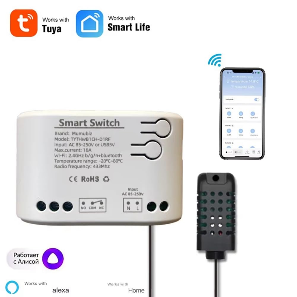 Tuya Smart Life WiFi Commutateur Relais Température Humidité Surveillance Thermostat Capteur Passif Contact Sec AC 85-250V