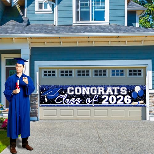 Image of 2026 Graduation Yard Sign Large Congrats Grad Banner Blue Class of 2026 Banner for Graduation Party Decorations 2026 (Blue)