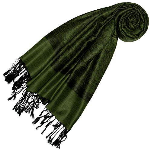 Pashmina vert olive Lorenzo Cana, étole imprimé cachemire luxe