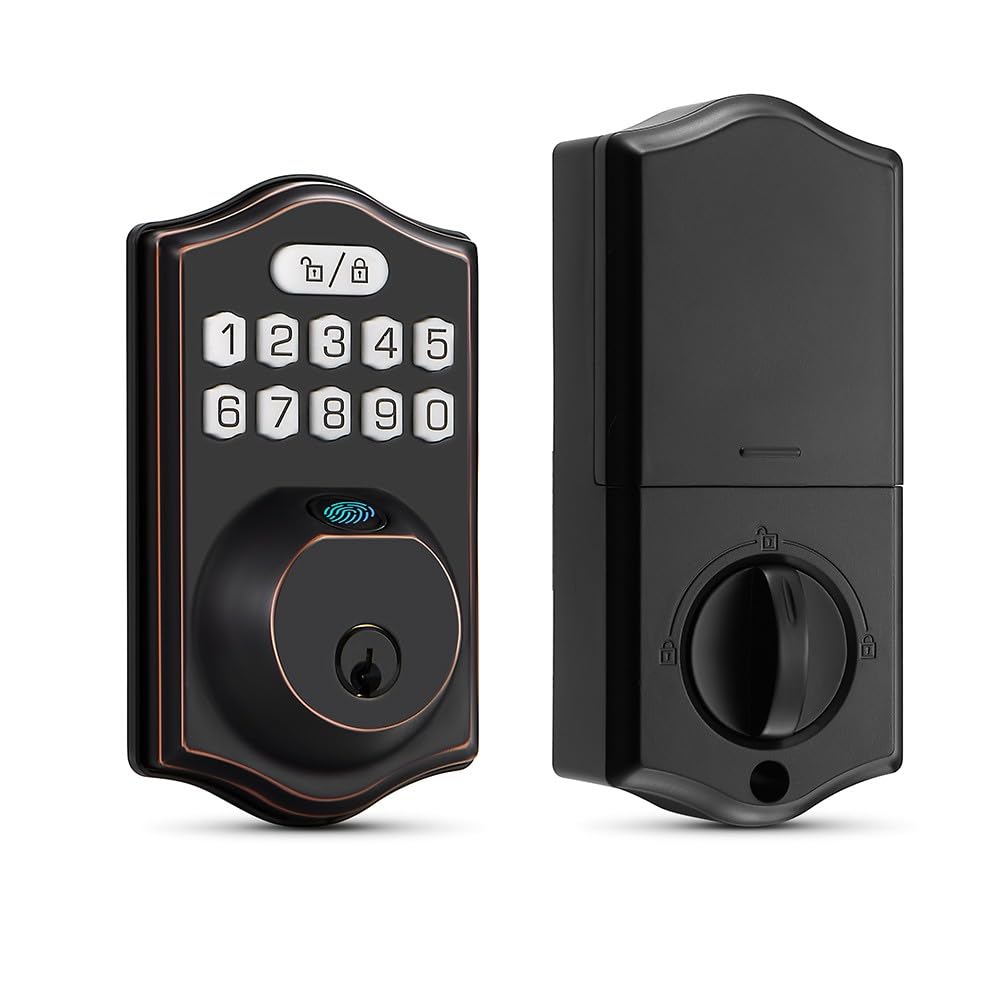 Schlüsselloses Türschloss mit Fingerabdruck und Passwort, IP65 wasserdicht, Zinklegierung, hintergrundbeleuchtete Tastatur, automatische Verriegelung, für Sicherheit zu Hause (Silber)