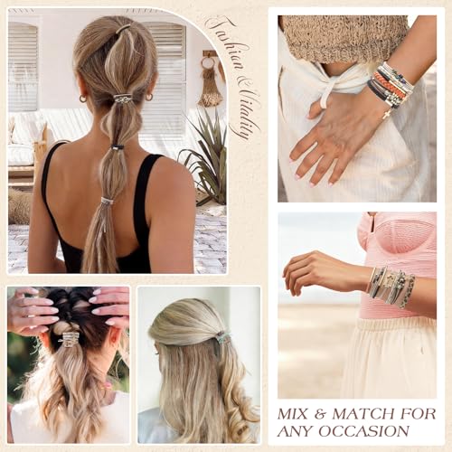 Phyzylvia 10 PCS Boho Hair Ties Bracelet for Women - 5 Styles Soft Braided Nylon Elastic Hair Bands No Damage Ponytail Holders - Cute Hair Accessories for Thick Thin Curly Hair with Gift Box — view 5