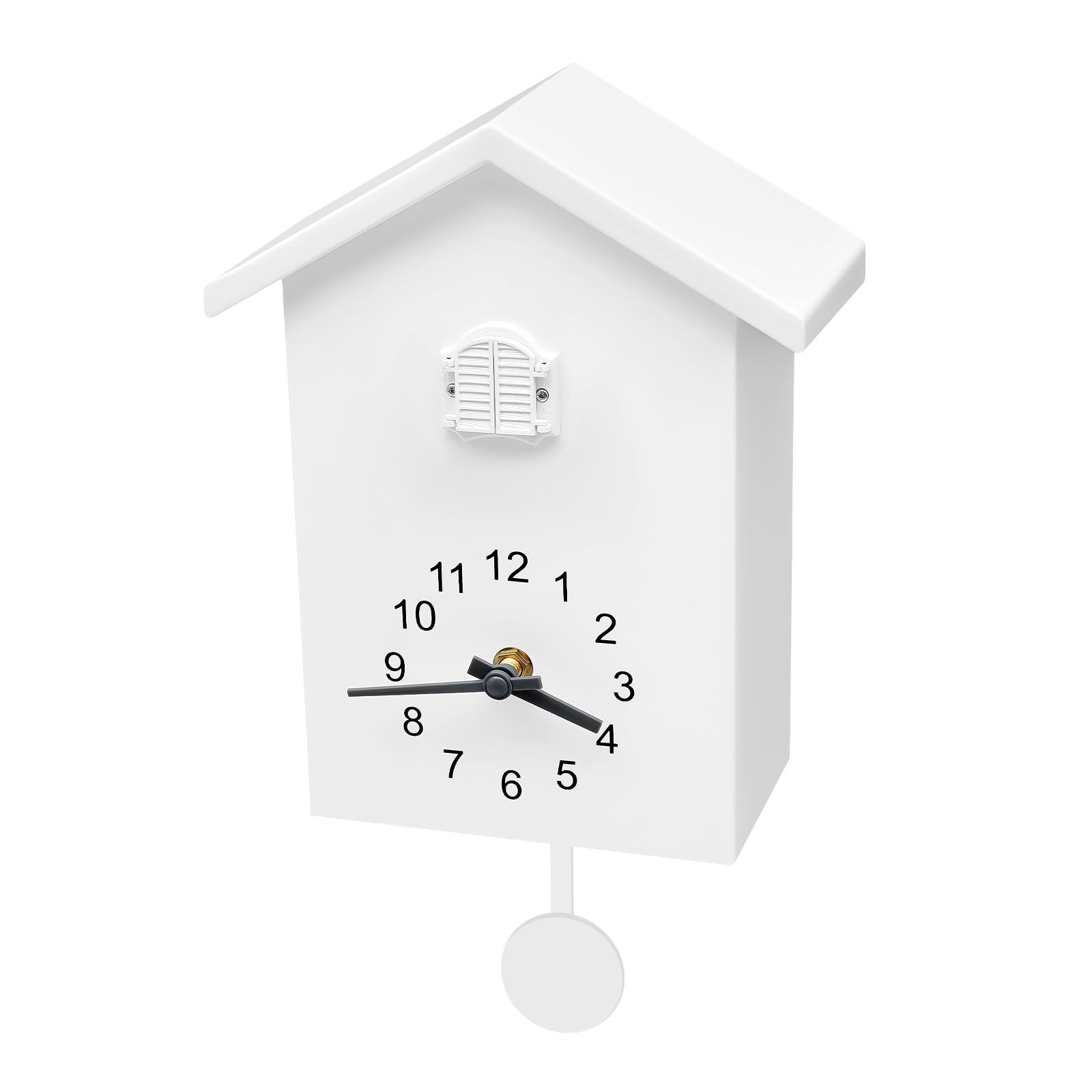 Steeviuzj Cuckoo Wall Clock with Working Bird Flapping, White Minimalist Chiming Cuckoo Clock with Pendulum, Battery Powered Adjustable Bird Wall Clocks for Home Room Kitchen