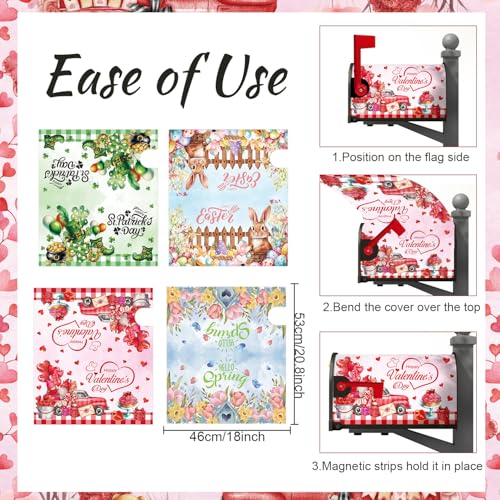 Inisajace Magnetic Mailbox Covers Standard Size 21×18 Inch - 4 PCS Spring Valentine\'s Day St. Patrick\'s Easter Theme Mailbox Covers Wraps, Garden Yard Farmhouse Home Outdoor Decor Supplies - Thumbnail 2