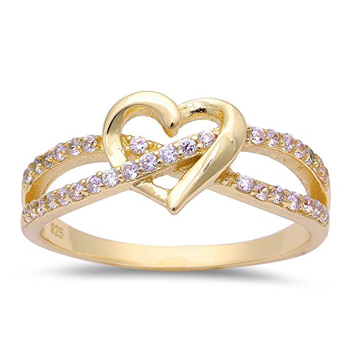 Oxford Diamond Co Yellow Gold Plated Infinity Love Knot Heart CZ Sterling Silver Promise Ring Sizes 11