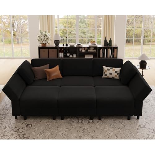 Belffin 88.6" Velvet Modular Sectional Sofa 6-Seat Convertible Sectional Sleeper Sofa with Deep Seats Comfy Upholstery Couch with Movable Storage Otto