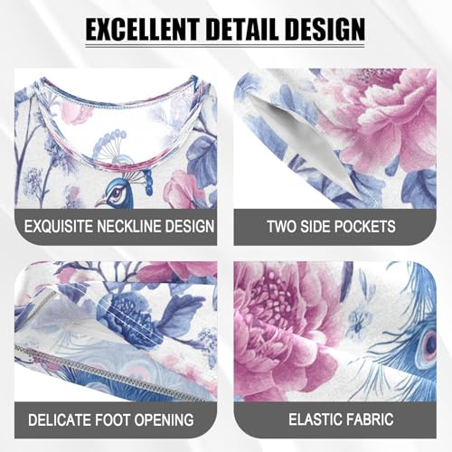 Pajama Sets Short Sleeve Peacock Among Pink Flowers Soft Cotton Summer Sleepwear 2 Piece PJS Size 5-14T3