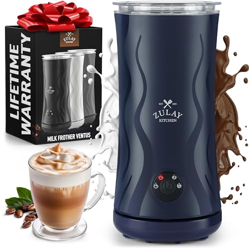 Image of Zulay 4-in-1 Milk Frother and Steamer - Automatic Hot and Cold Foam Maker with Auto Shut Off & Temperature Control for Coffee, Latte, Cappuccino, Hot Chocolate - Navy