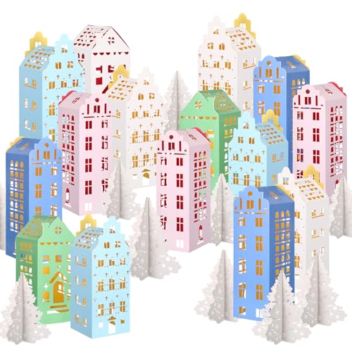 Amyhill 18 conjuntos de 18 conjuntos de vila natalina de casa de vila de Natal e 18 peças de árvores