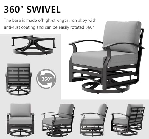 Image of Outdoor Patio Furniture Set, 3 Piece Aluminum Metal Chairs Swivel Rocker, Overstuffed Washable Cushions Bistro Set for Porch, Balcony, Deck, Garden Grey
