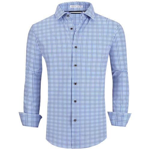 Esabel.C Mens Dress Shirts Wrinkle Free Long Sleeve Print Formal Business Casual Button Down Shirts