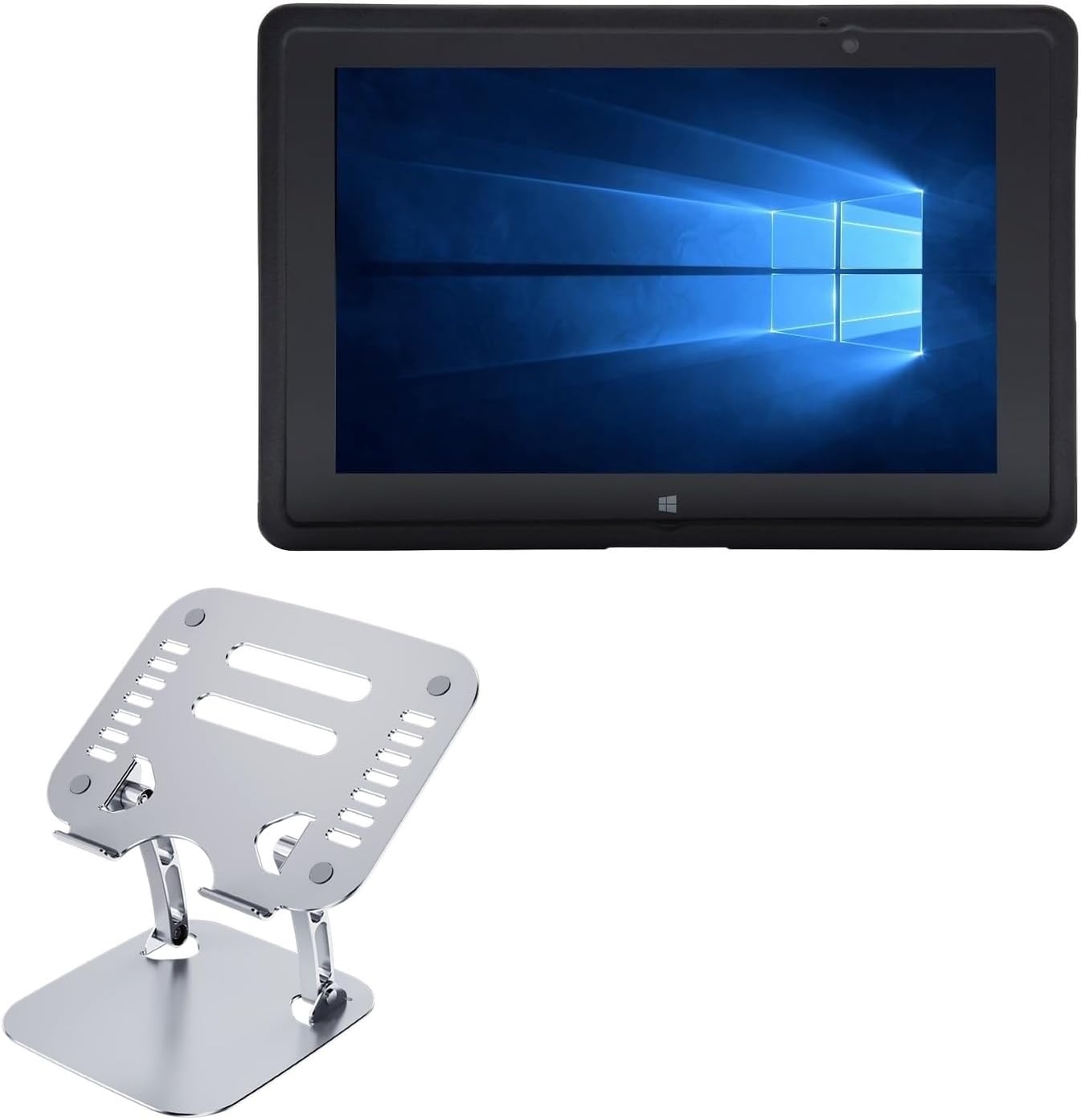 BoxWave Stand and Mount Compatible with Exloc aegex10 - Executive VersaView Laptop Stand, Ergonomic Adjustable Viewing Angle Metallic Riser - Metallic Silver