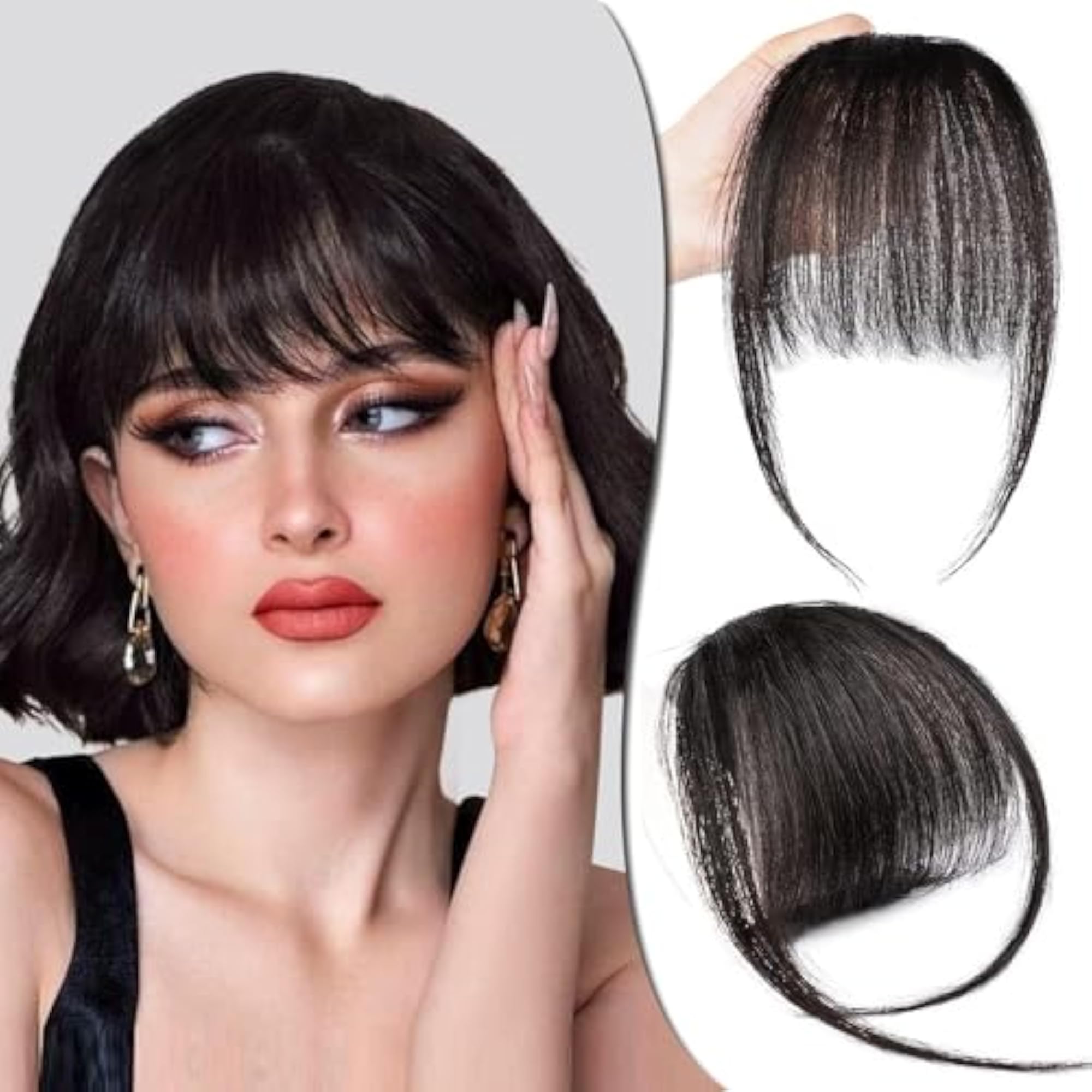 Women's Front Bangs Clip-On Hair Extensions, Black Color