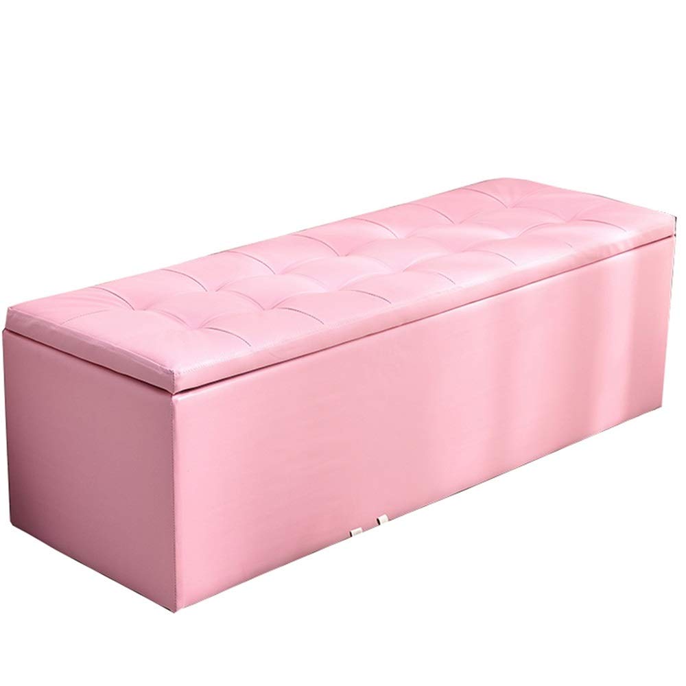 Pouf repose-pieds rose en cuir synthétique de 120 cm avec grand rangement