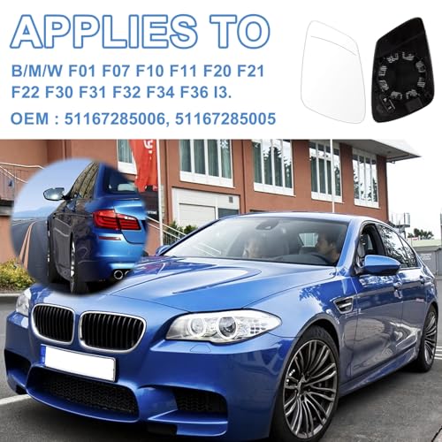 Spiegelglas Ersatz für BMW F01 F07 F10 F11 F20 F21 F22 F30 F31 F32 F34 F36 i3 beheizbar Ersatzspiegelglas Beifahrerseite Außenspiegel Rückspiegelglas Seitenspiegelglas (Links)