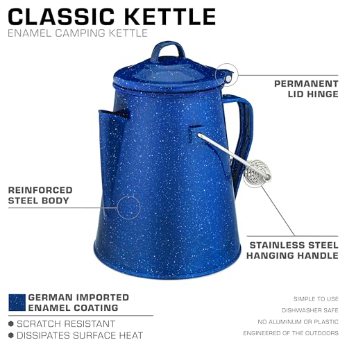 Image of COLETTI Classic Camping Kettle 60 oz - Tea and Camp Kettle, NO Aluminum or Plastic, Ideal for Boiling Water [Blue Enamel]