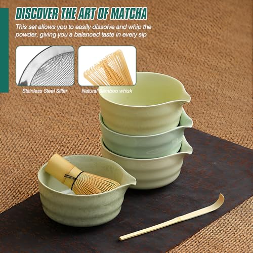 Ensemble Matcha complet 5 pièces en céramique avec bol vert dégradé - 7