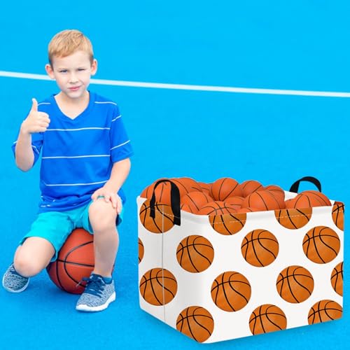 Image of FXOLCSHE Rectangular Basketball Basket,Canvas Basketball Laundry Basket,Kids Toys Storage Bin with Handles,Boys storage box,Baby hamper,Room Decor(Basketball)