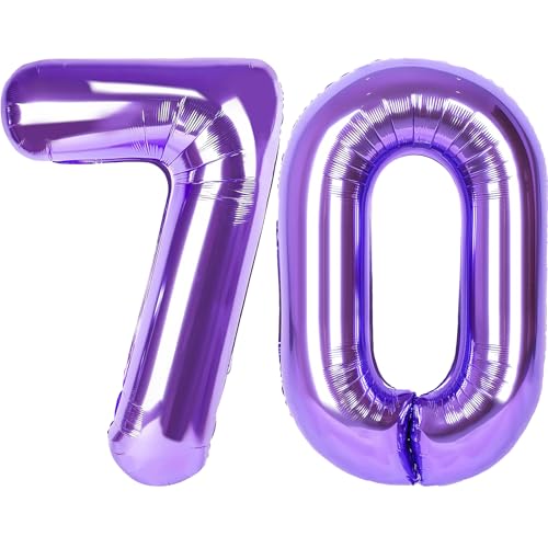 Image of Number Balloons for Birthday Decorations - 40 Inch Large Party Balloons 70, Purple Foil Number Balloons for Boys Girls, Balloons for Party Supplies