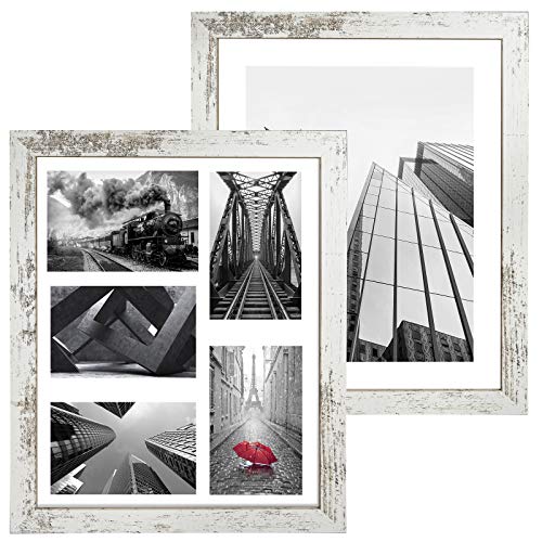 Capcillin 11x14 Picture Frame Wood Pattern Distressed White 2 Pack