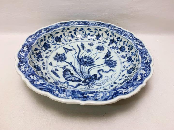 中国古董 北平 故宮保管委員會 重慶金陵 大明宣徳年製 青花染付 蓮文輪