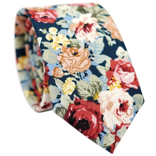 Image of BELLUNO Men's Cotton Floral Skinny Tie, 2.5 inch Width, with Gift Box