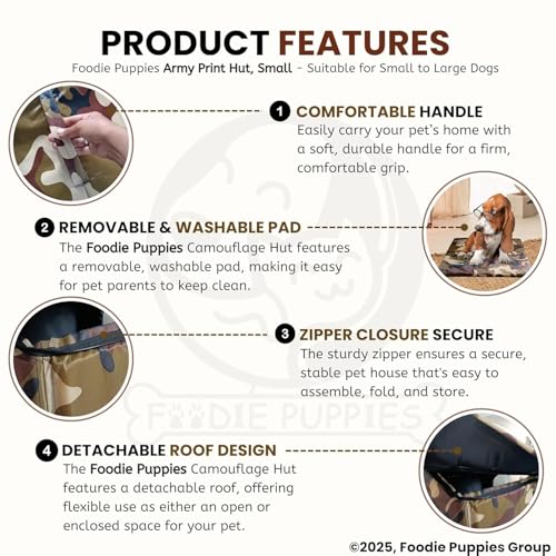 Image of Foodie Puppies Soft & Light Weight Designer Luxurious Foldable Pet Tent /Kennel /House /Hut for Cats /Kitten /Puppies & Dogs (Hut, 44 x 43 x 45 cm) (Small)
