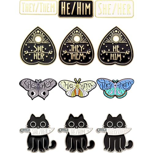 Pronoun Enamel Pins Set of 12 – Collectible Metal Lapel Pins for Backpacks, Jackets, Hats & More – He/Him, She/Her, They/Them Pins – Unique Gift for Pride, Allies & Pin Collectors