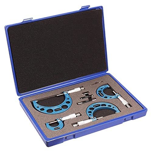 WONDERSUNM 4 Pcs Outside Micrometer Set, Professional Precision Machinist Tool Kit, 0-1"/1-2"/2-3"/3-4" Measuring Range, 0.0001" Graduation, Professional Accuracy for Metalworking & Engineering