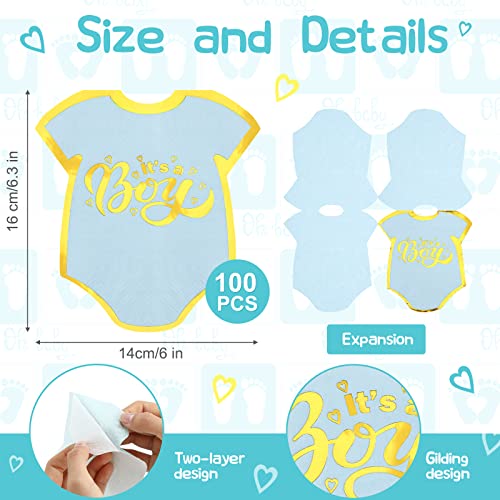 100 Pcs 6.5 Inch It's A Boy Blue Baby Shower Napkins Gold Foiled Pajama Paper Party Napkins Disposable Napkins For Baby Shower Dinner, Luncheon, Gender Reveal Party Supplies Decoration #TOP1