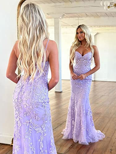 TIRAS Spaghetti Straps Lace Appliques Mermaid Prom Dresses for Women 2025 Tulle Long Ball Gown Evening Formal Dress CM1774