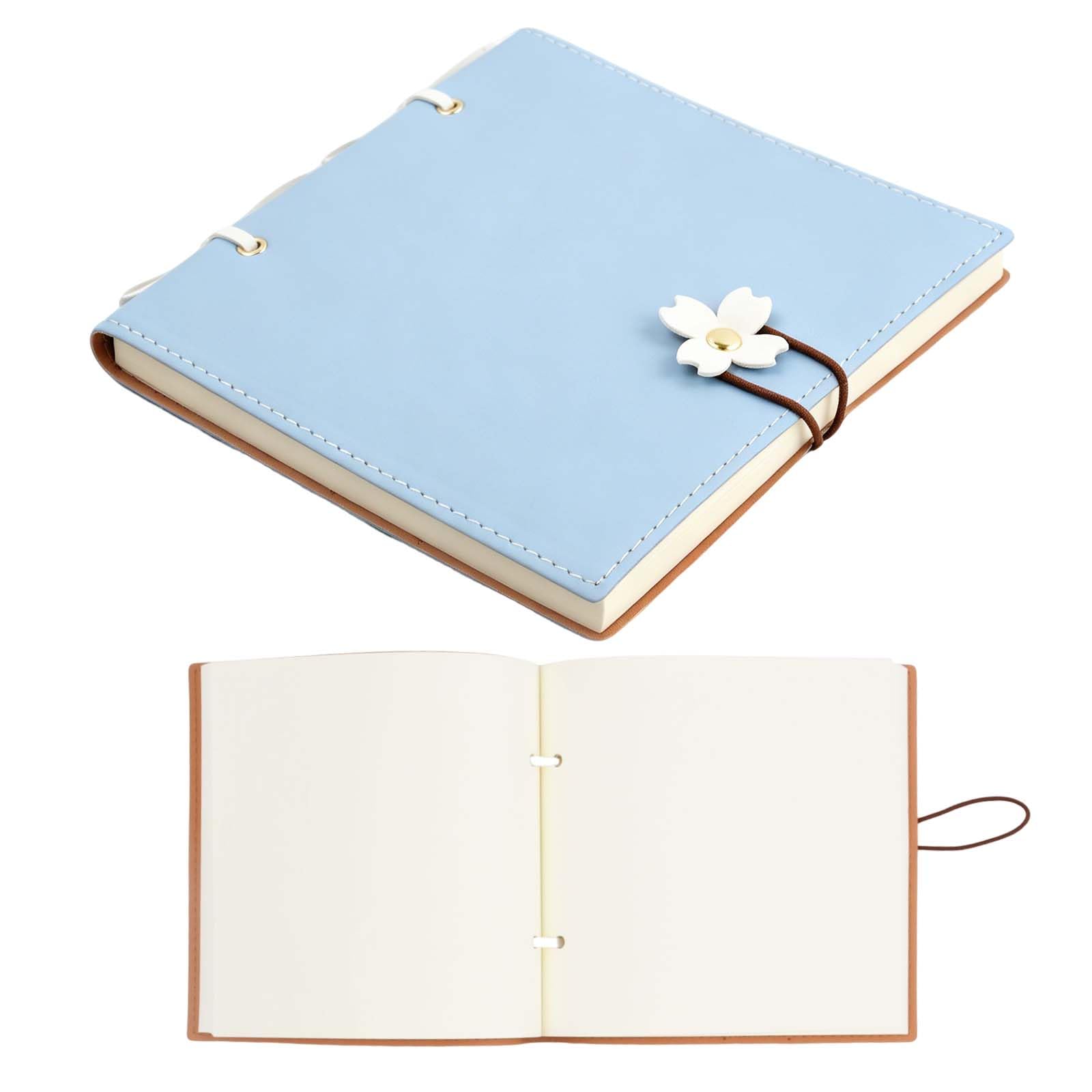 Zirax Cherry Blossom Square Notebook - Faux Leather Plain Notebook, 240 Pages Thick Blank Journal for Writing & Scrapbooking, 15x15cm Portable Pocket Notepad for Students & Office (Blue)