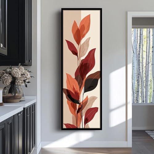 Tableau abstrait de feuilles toile verticale géante sans cadre 55x165cm