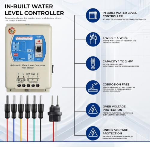 Image of RATNOTECH Fully Automatic Borewell & Sump Pump Starter with Water Level Controller | Voltage Protection| Auto /Manual Mode | 15 MONTHS WARRANTY (1 HP With 36MFD CAPACITOR)
